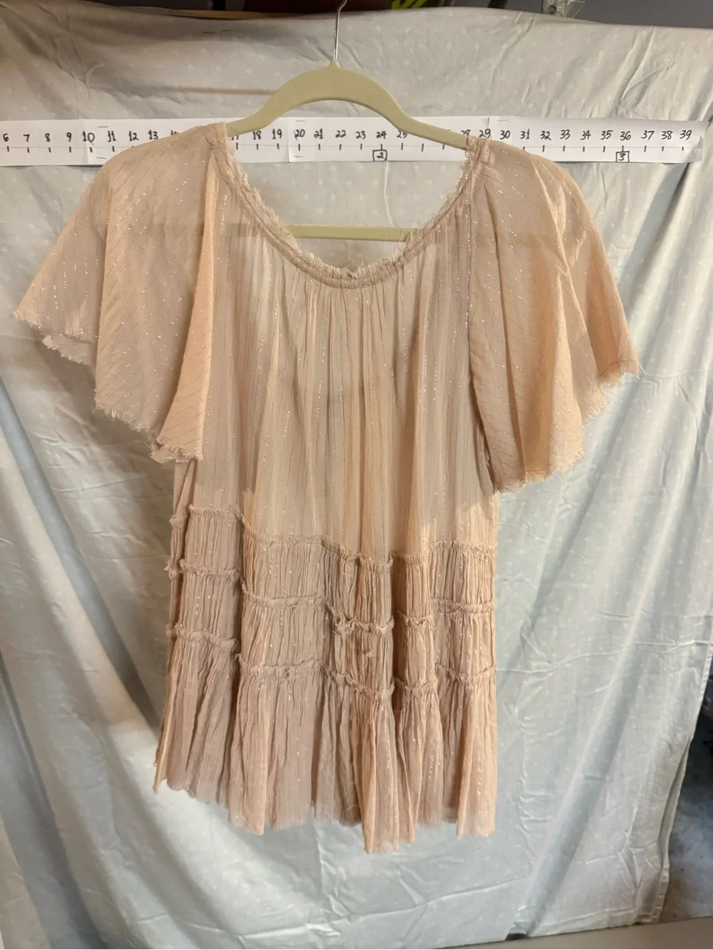 Free People Blush Sheer Metallic-Thread Top